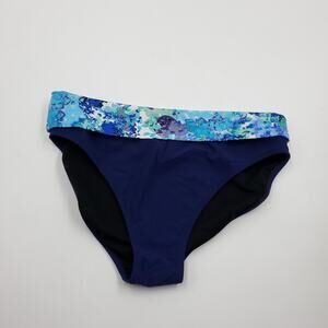Profile Navy Bikini Bottom with Printed Fold Over Waist Size 10